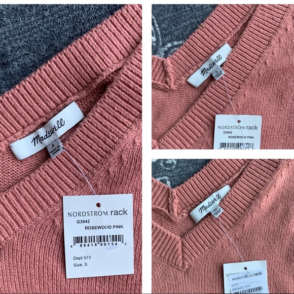 Madewell Double V Pullover Rosewood Pink - Picture 3 of 9